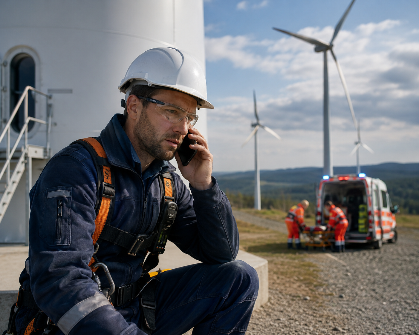 Servicekräfte in einem Windpark nutzen ErWin zur Notfallkoordination